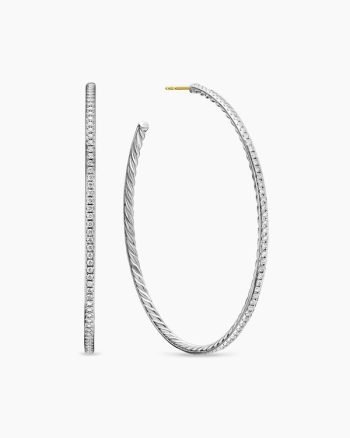 Pavé Hoop Earrings|Sterling Silver with Diamonds, 63.5mm