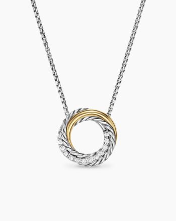 Crossover Pendant Necklace|Sterling Silver with 18K Yellow Gold and Diamonds, 14.5mm