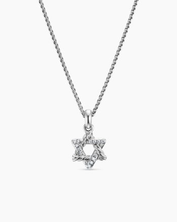 Star of David Pendant Necklace|Sterling Silver with Diamonds, 12.3mm