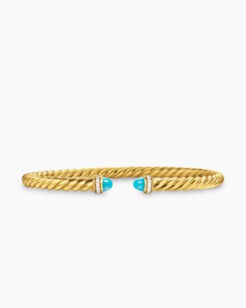 Cablespira® Flex Bracelet|18K Yellow Gold with Turquoise and Diamonds, 4mm