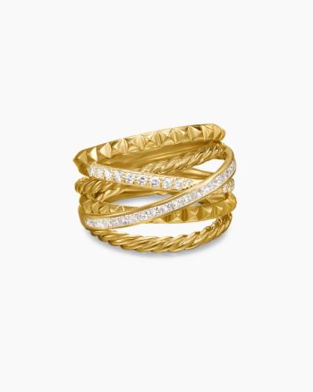 Crossover Trio Six Row Ring|18K Yellow Gold with Diamonds, 17.5mm