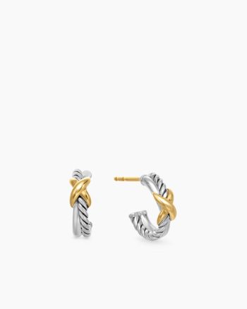 Petite X Hoop Earrings|Sterling Silver with 18K Yellow Gold, 12.6mm