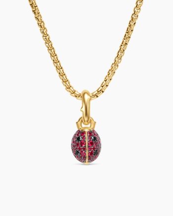 Ladybug Amulet|18K Yellow Gold with Rubies and Black Diamonds, 12.7mm