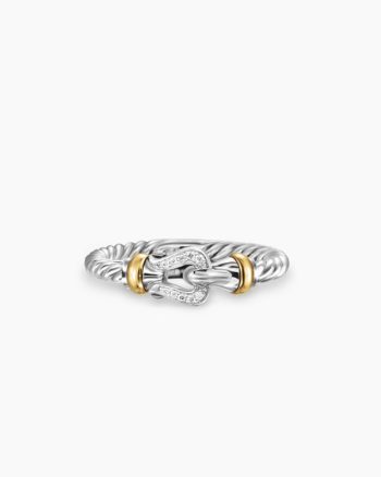 Petite Buckle Ring|Sterling Silver with 18K Yellow Gold and Diamonds, 2mm