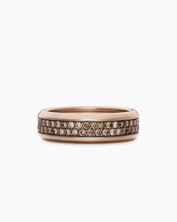 Beveled Two Row Band Ring|18K Rose Gold with Cognac Diamonds, 8mm