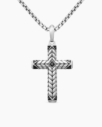 Chevron Cross Pendant|Sterling Silver with Black Diamonds, 36mm