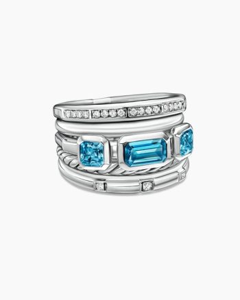 Stax Five Row Ring|Sterling Silver with Hampton Blue Topaz and Diamonds, 15mm