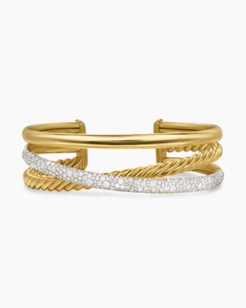Pavé Crossover Three Row Cuff Bracelet|18K Yellow Gold with Diamonds, 20mm