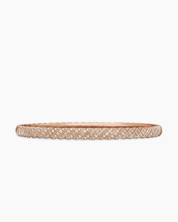 Sculpted Cable Bangle Bracelet|18K Rose Gold with Diamonds, 4.6mm