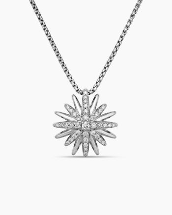 Starburst Pendant Necklace|Sterling Silver with Diamonds, 19mm