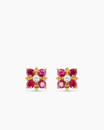 Petite Modern Renaissance® Color Stud Earrings|18K Yellow Gold with Rubies and Diamonds, 8.7mm