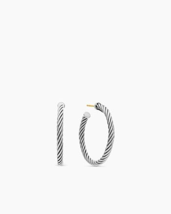 Cable Hoop Earrings|Sterling Silver, 1in