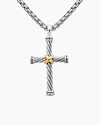 Cable Cross Pendant|Sterling Silver with 18K Yellow Gold, 35mm