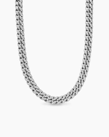 Curb Chain Necklace|Sterling Silver with Diamonds, 11.5mm
