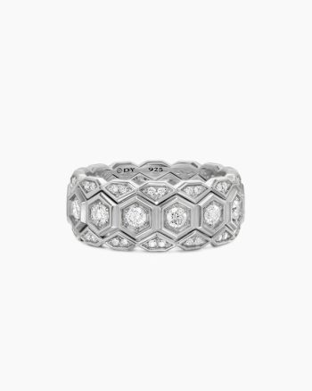 Hex Stack Ring|Sterling Silver with Diamonds, 9.3mm