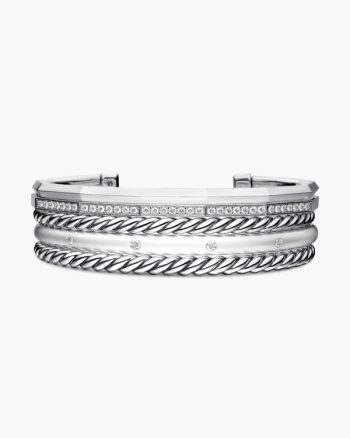 Stax Five Row Cuff Bracelet|Sterling Silver with Diamonds, 16mm