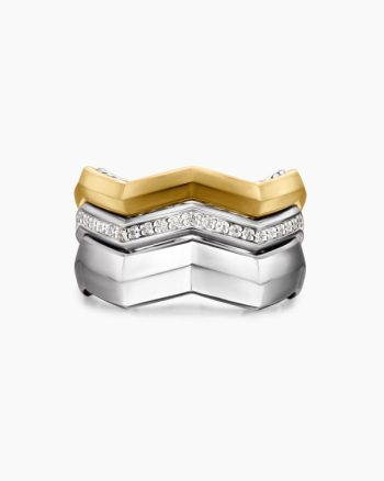 Zig Zag Stax™ Three Row Ring|Sterling Silver with 18K Yellow Gold and Diamonds, 11.7mm