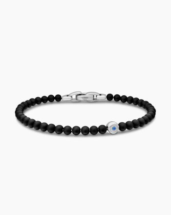 Spiritual Beads Evil Eye Bracelet|Sterling Silver with Black Onyx and Sapphire, 4mm