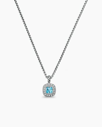 Albion® Teen Pendant Necklace|Sterling Silver with Blue Topaz and Diamonds, 4mm