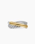 Crossover Two Row Ring|Sterling Silver with 14K Yellow Gold, 7.4mm