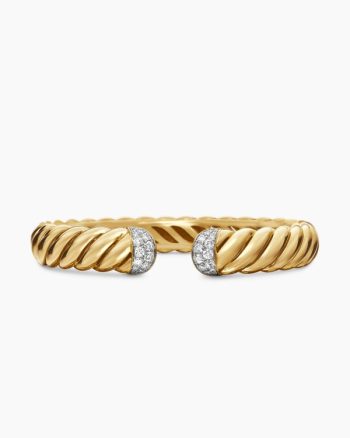Sculpted Cable Cuff Bracelet|18K Yellow Gold with Diamonds, 10mm