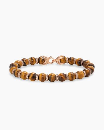 Spiritual Beads Bracelet|18K Rose Gold with Tiger's Eye and Cognac Diamonds, 8mm