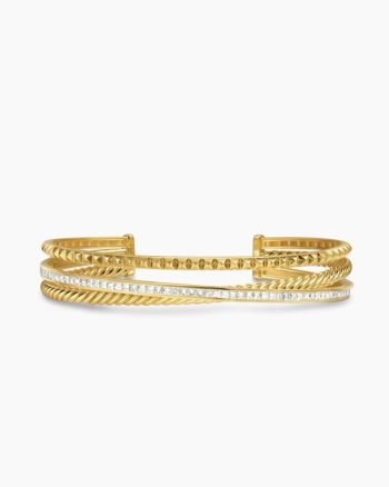 Crossover Trio Three Row Cuff Bracelet|18K Yellow Gold with Diamonds, 11mm