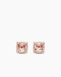 Chatelaine® Pavé Bezel Stud Earrings|18K Rose Gold with Morganite and Diamonds, 8mm