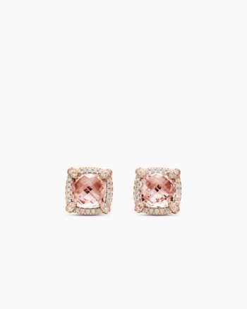 Chatelaine® Pavé Bezel Stud Earrings|18K Rose Gold with Morganite and Diamonds, 8mm