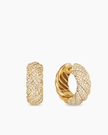 Sculpted Cable Hoop Earrings|18K Yellow Gold with Diamonds, 25mm