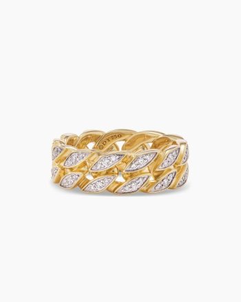 Curb Chain Band Ring|18K Yellow Gold with Diamonds, 8mm