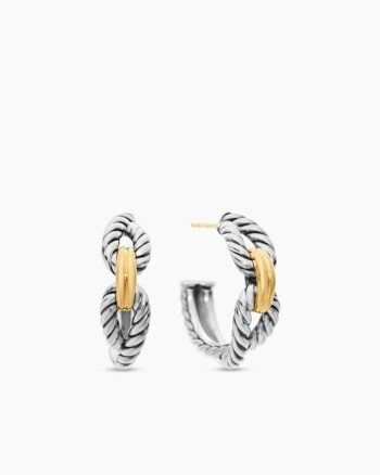 Cable Loop Hoop Earrings|Sterling Silver with 18K Yellow Gold, 22mm