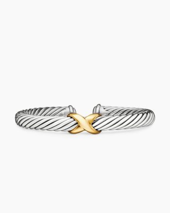 X Classic Cable Station Bracelet|Sterling Silver with 14K Yellow Gold, 7mm