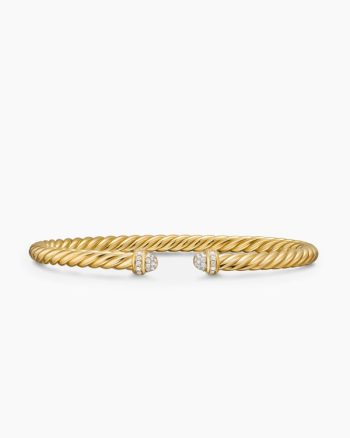Cablespira® Flex Bracelet|18K Yellow Gold with Pavé Diamond Domes, 4mm