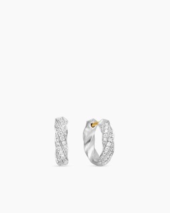 Cable Edge® Huggie Hoop Earrings|Sterling Silver with Diamonds, 13mm