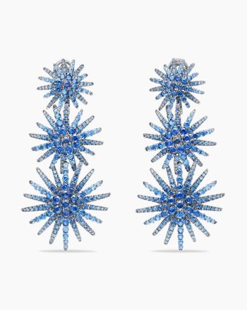 Starburst Triple Drop Earrings|White Gold with Pavé Sapphires