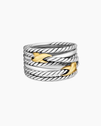 Double X Crossover Ring|Sterling Silver with 18K Yellow Gold, 13mm