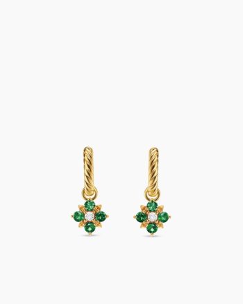 Petite Modern Renaissance® Color Drop Earrings|18K Yellow Gold with Emerald and Diamonds, 18mm