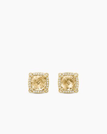 Chatelaine® Pavé Bezel Stud Earrings|18K Yellow Gold with Champagne Citrine and Diamonds, 8mm