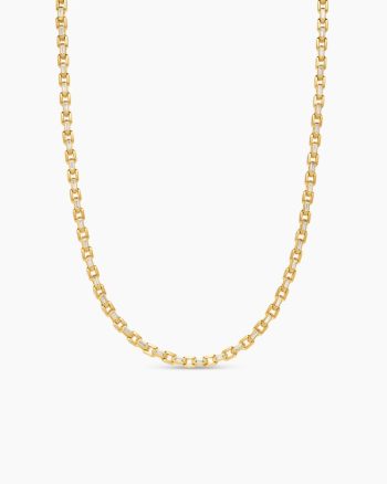 Men's Deco Chain Link Necklace|Yellow Gold with Diamonds