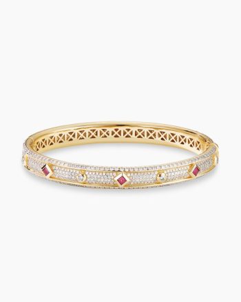 Modern Renaissance® Bangle Bracelet|18K Yellow Gold with Full Pavé Diamonds and Rubies, 8mm