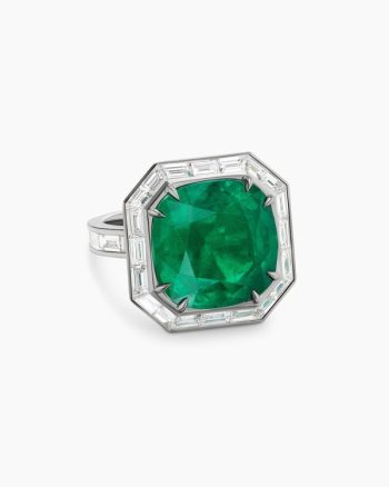 Deco Emerald Cut Ring|White Gold with Baguette Diamonds
