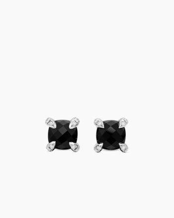 Petite Chatelaine® Stud Earrings|Sterling Silver with Black Onyx and Diamonds, 6mm