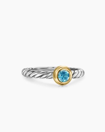 Petite Cable Ring|Sterling Silver with 14K Yellow Gold and Blue Topaz, 2.8mm