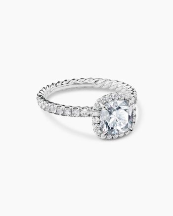 DY Eden Pavé Halo Engagement Ring|Platinum, Cushion Cut
