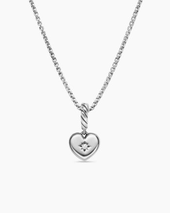 Petite Compass Heart Amulet|Sterling Silver with Diamond, 7.4mm