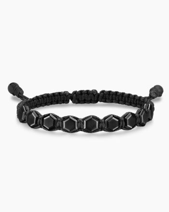 Faceted Woven Bracelet|Black Titanium with Black Nylon and Black Onyx, 8mm