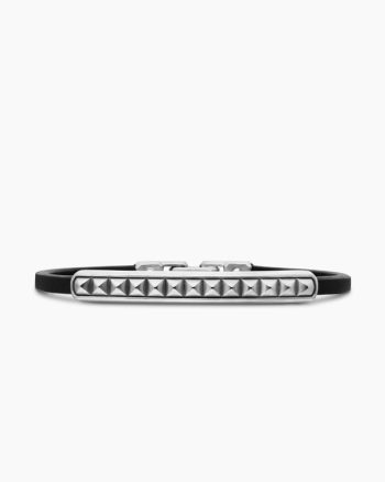 Pyramid ID Bracelet|Black Leather with Sterling Silver, 6.5mm