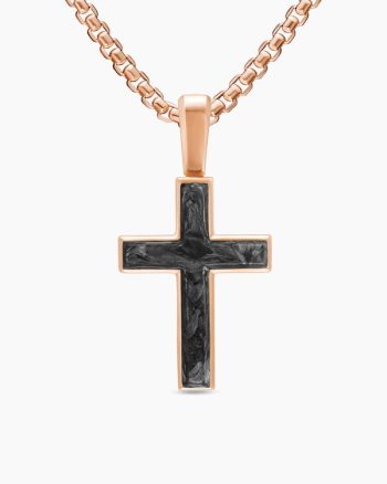 Cross Amulet|18K Rose Gold with Forged Carbon, 24mm