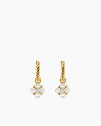 Petite Modern Renaissance® Pearl Drop Earrings|18K Yellow Gold with Pearls and Diamonds, 18mm